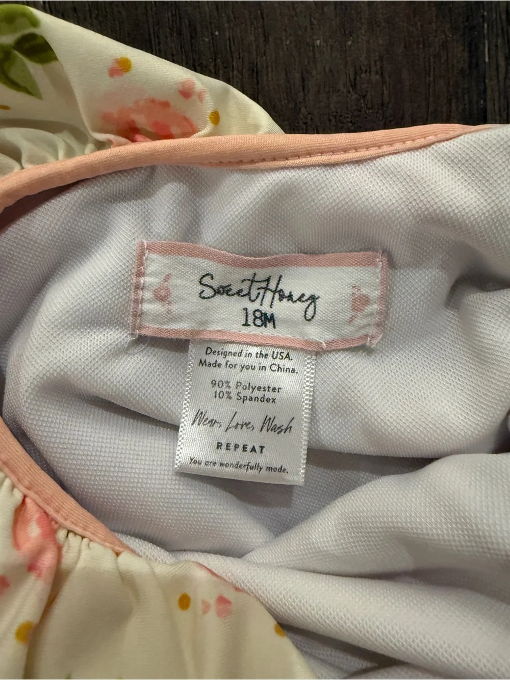 SweetHoney Cream Swim Suit with Pink Rose Ruffle Detail